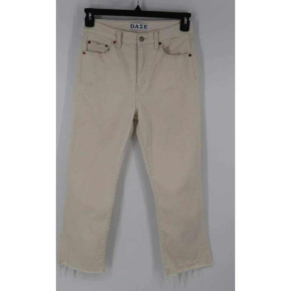 Daze Denim “Shy Girl” Cropped Flare Jeans Organic Cotton Blend Size 28 Beige